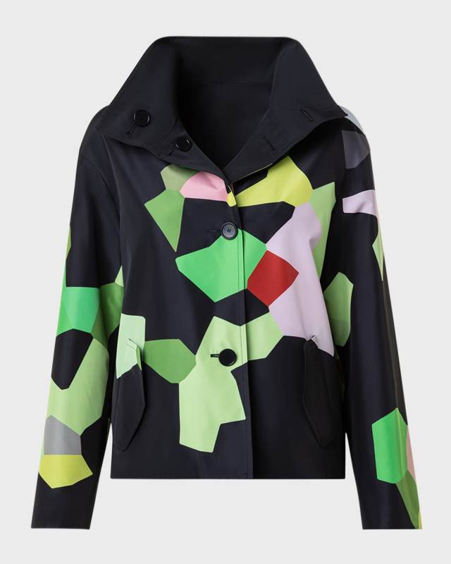Reversible Techno Taffeta Parka Jacket with Kaleidoscope Multicolor Print